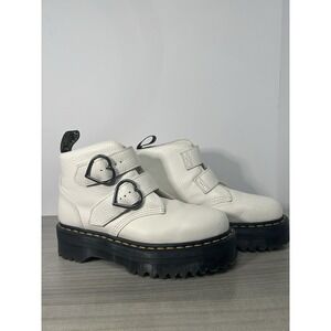 Dr Martens Women's Devon Heart Platform Boots Pebble White Soft Leather Size 10